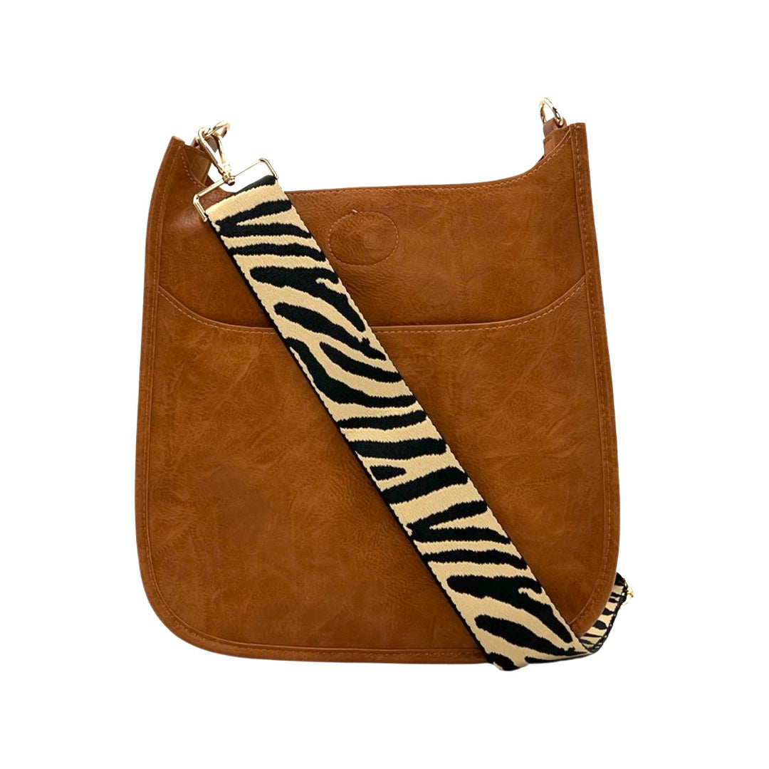 Ahdorned Camel Brown Vegan Leather Crossbody Bag + Zebra Strap