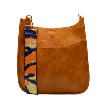 Ahdorned Abstract Print Bag Strap - Camel/Navy Blue (Gold Hardware)