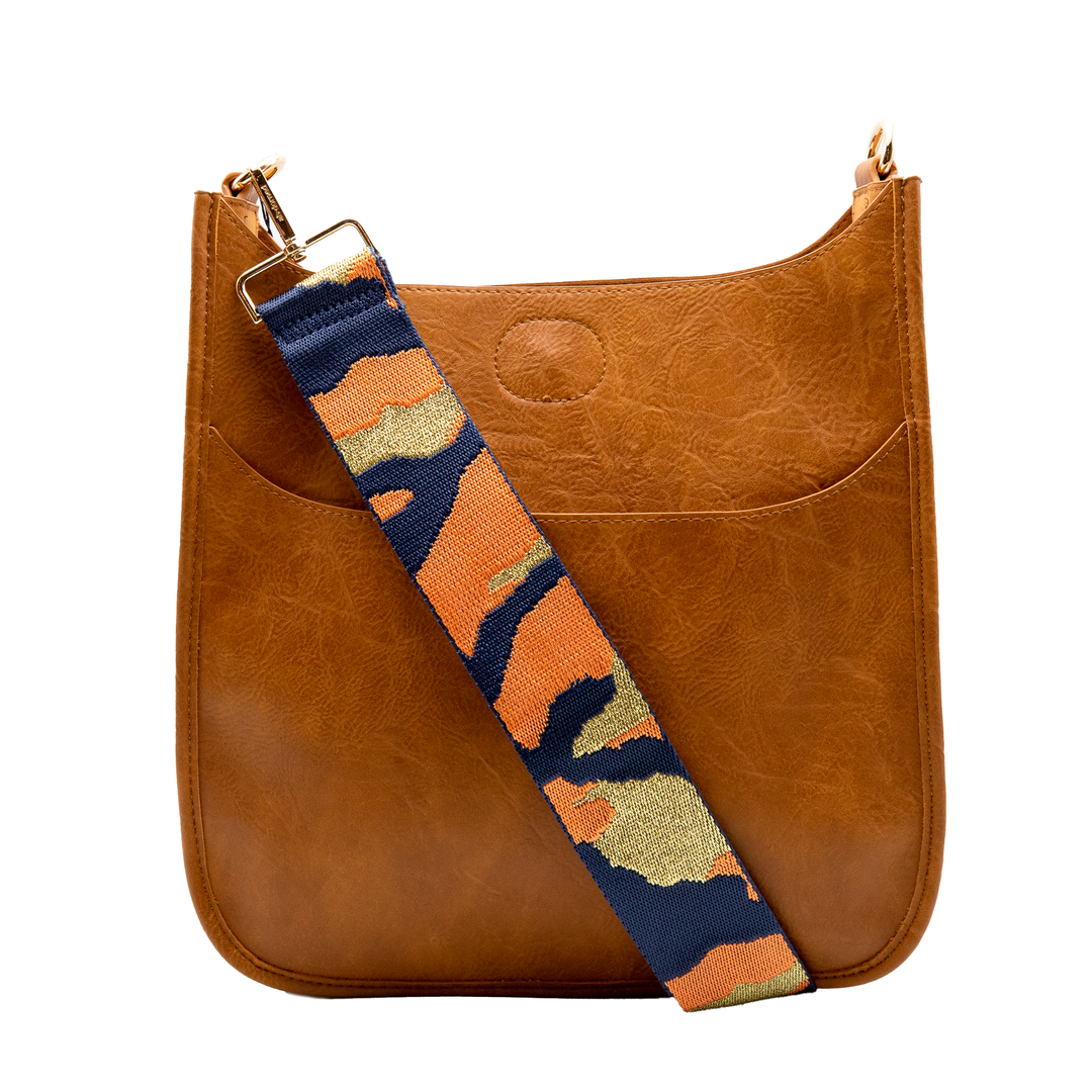 Ahdorned Abstract Print Bag Strap - Camel/Navy Blue (Gold Hardware)