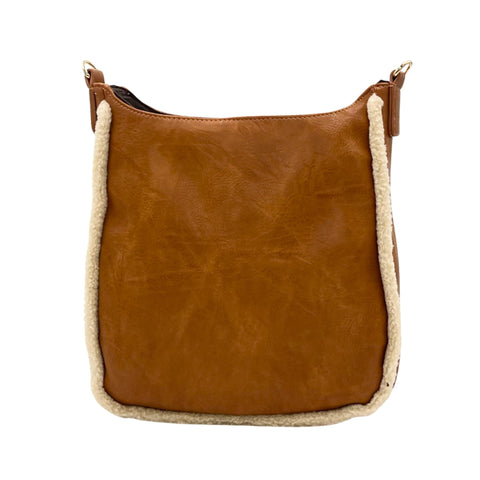 AHDORNED-Camel Vegan Crossbody | Sherpa Trim w/Shoulder Strap (Final Sale)-Pink Dot Styles