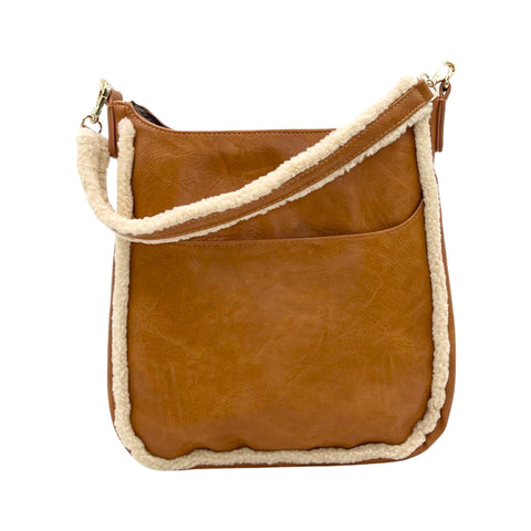 AHDORNED-Camel Vegan Crossbody | Sherpa Trim w/Shoulder Strap (Final Sale)-Pink Dot Styles