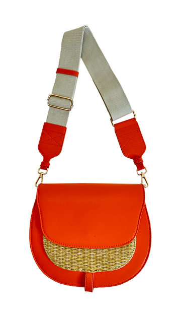 Ahdorned Cassidy Raffia Straw Crossbody with Vegan Leather– Pink