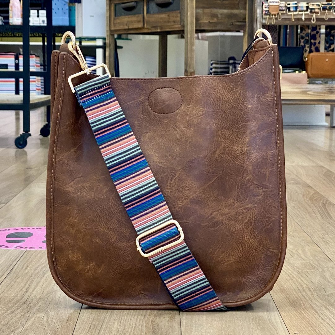 Ahdorned Brown Vegan Leather Crossbody Bag + Multi Color Strap