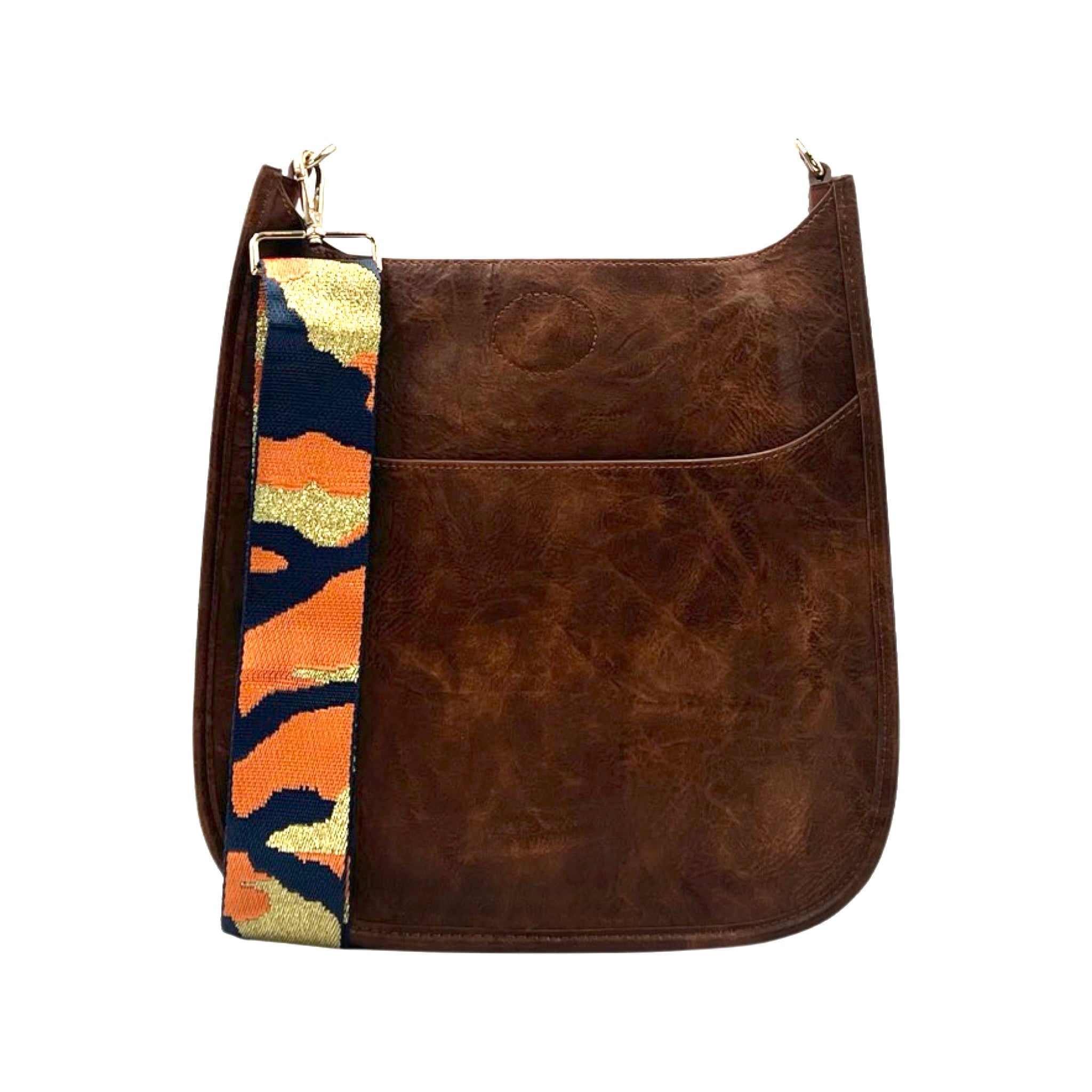 AHDORNED-Coffee Vegan Messenger + Navy-Orange-Gold Camo Strap-Pink Dot Styles