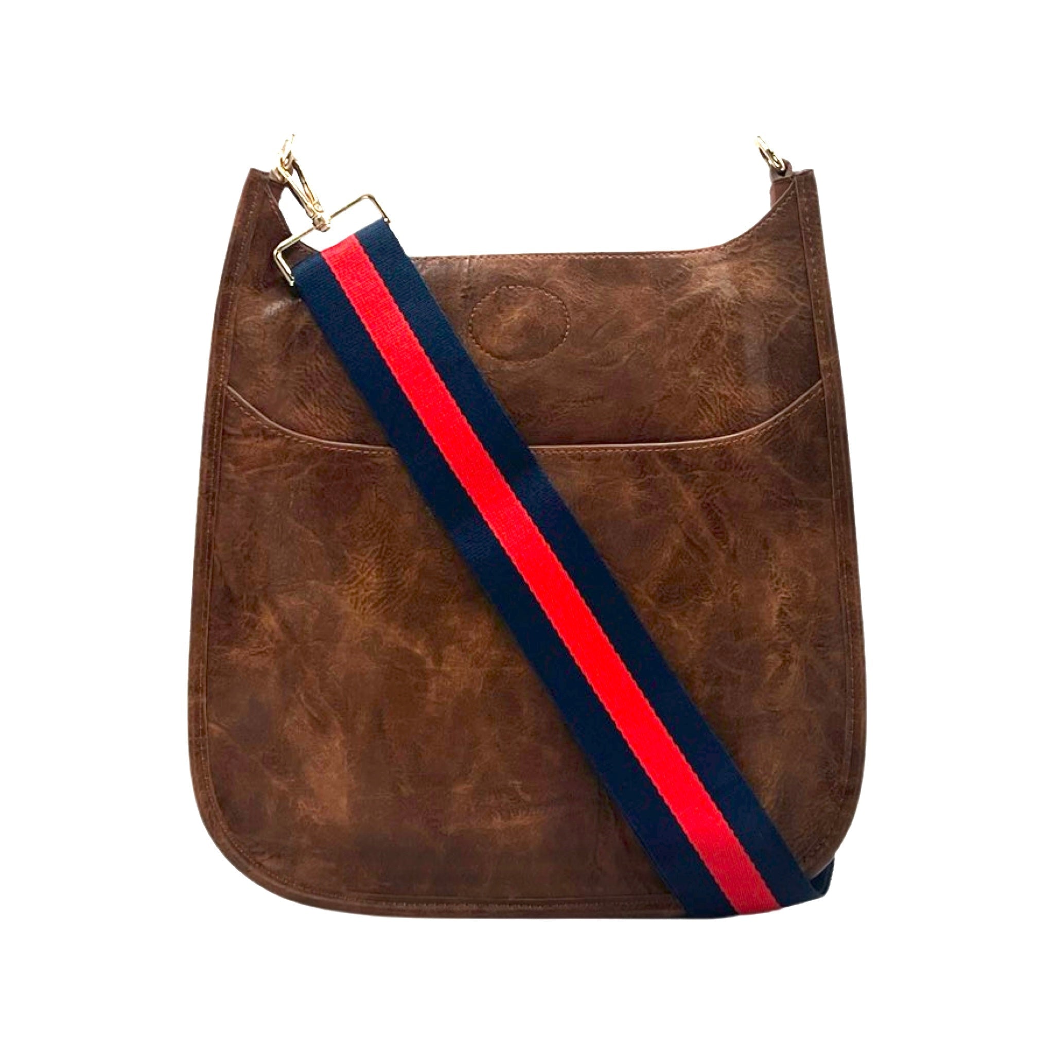 AHDORNED-Coffee Vegan Messenger + Navy-Red Multi Stripe Strap-Pink Dot Styles