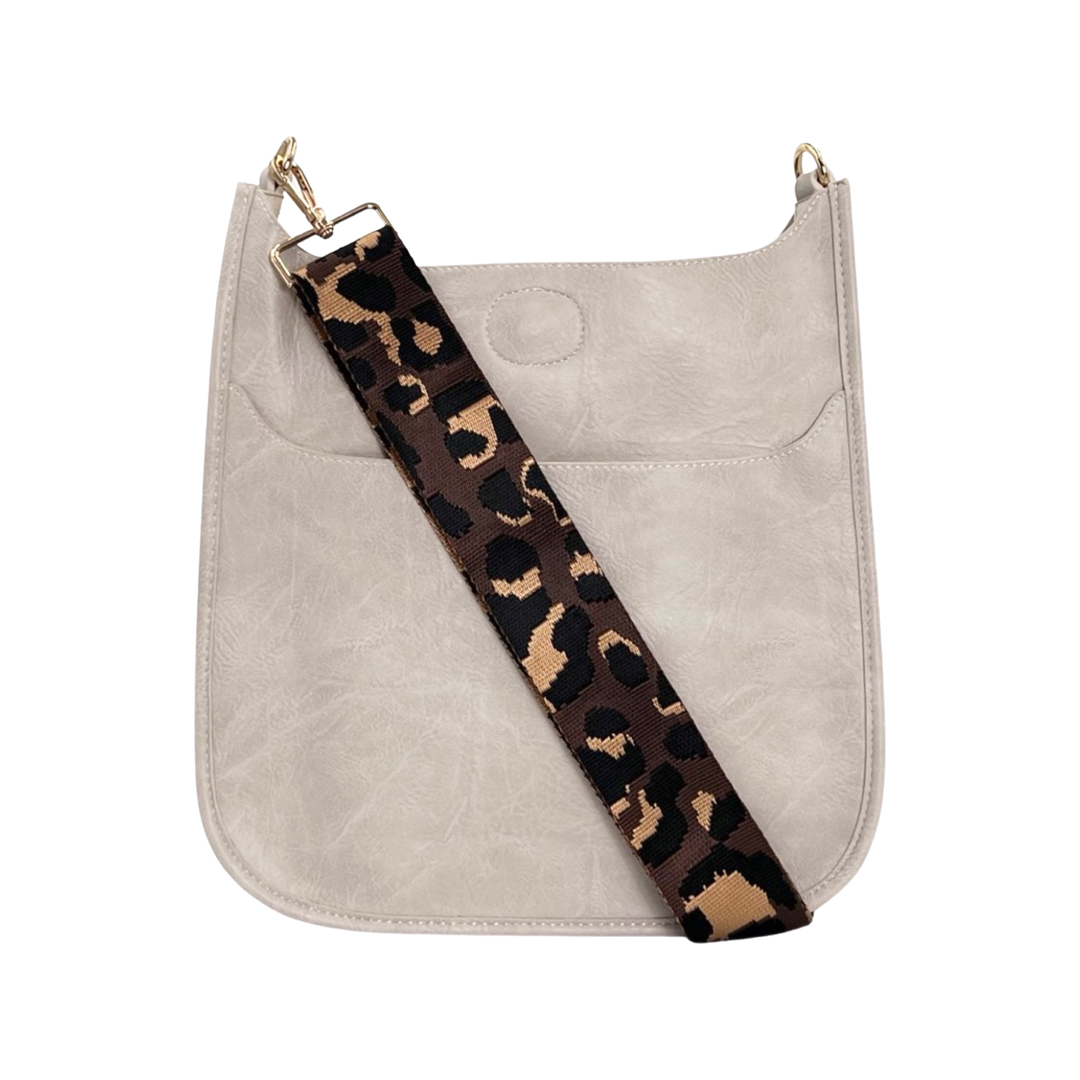 AHDORNED Classic Vegan Leather Messenger Bag With Leopard Print Strap -  Camel (Gold Hardware)