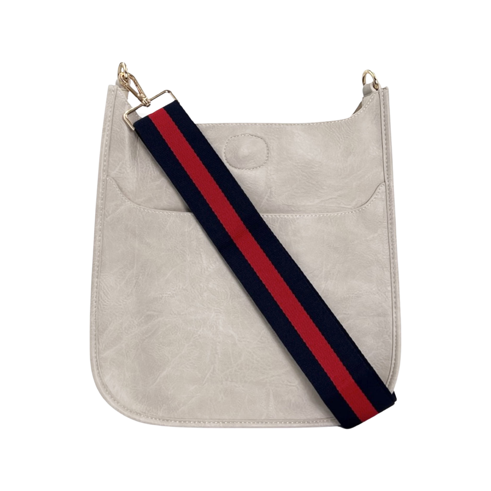 AHDORNED-Cream Vegan Messenger + Navy-Red Multi-Stripe Strap-Pink Dot Styles