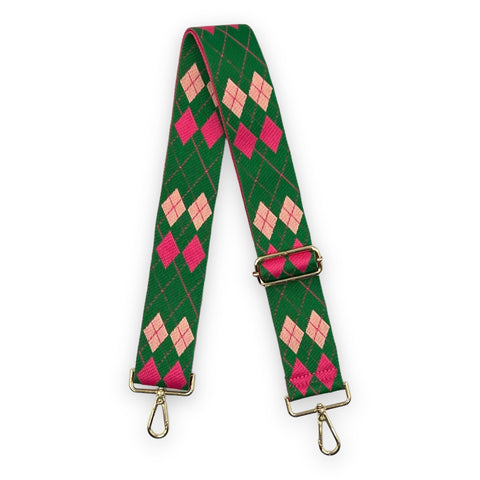 AHDORNED-Green-Pink | Argyle Crossbody Strap-Pink Dot Styles
