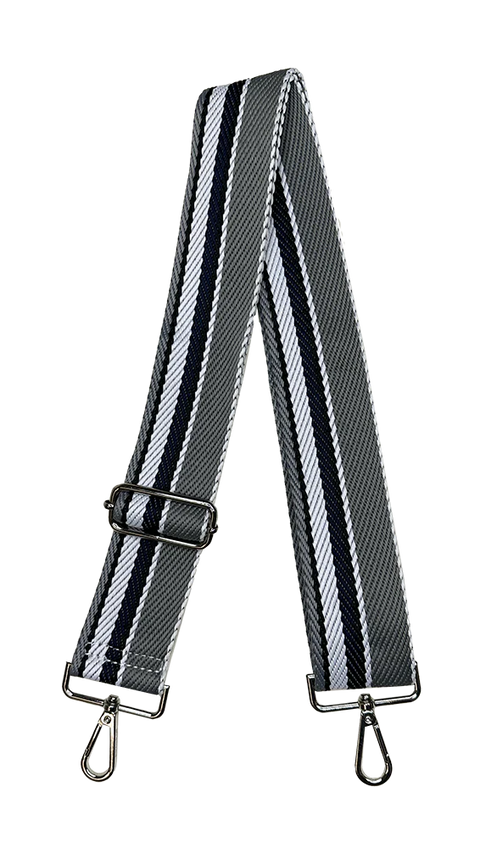 AHDORNED-Grey | Multi Stripe Web Crossbody Strap (silver hardware)-Pink Dot Styles