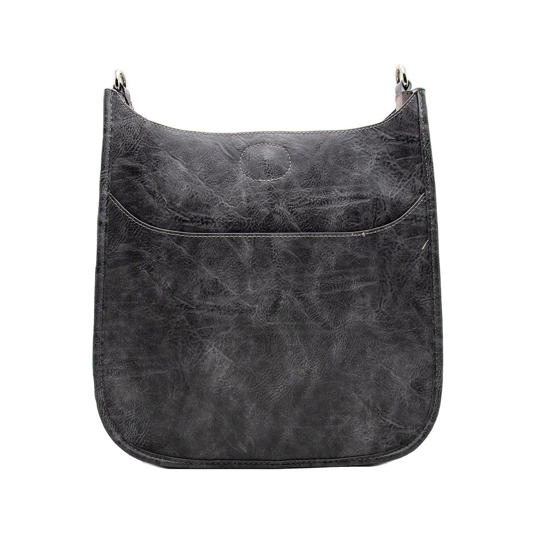 Dark Grey Leather Crossbody Bag With Black & Silver Chevron Strap