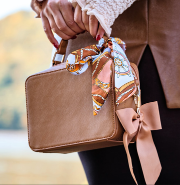 Light Brown Vegan Leather Handbags Scarves Double Top Handle