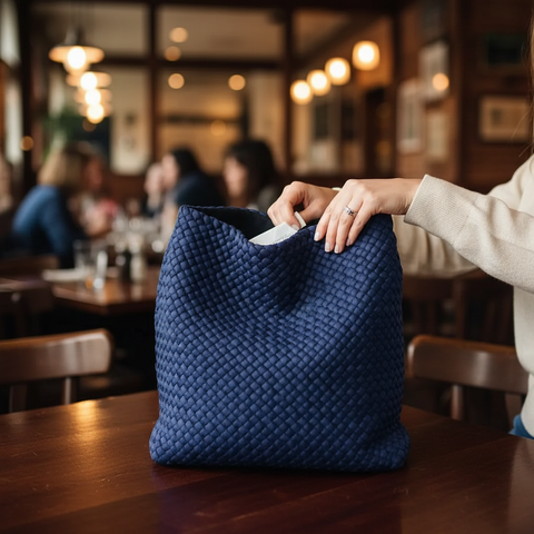 Lauren Navy | Woven Neoprene Hobo