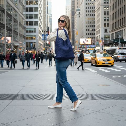 Lauren Navy | Woven Neoprene Hobo