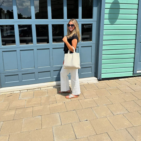 AHDORNED-Lilly Ecru (Cream) | Woven Neoprene Tote-Pink Dot Styles