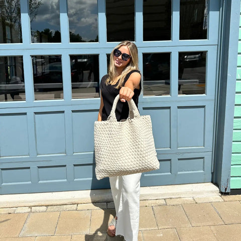 AHDORNED-Lilly Ecru (Cream) | Woven Neoprene Tote-Pink Dot Styles