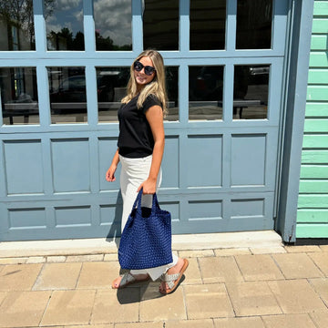 AHDORNED Navy Woven Neoprene Tote Crossbody - Lilly– Pink Dot Styles AHDORNED Navy Woven Neoprene Tote Crossbody - Lilly– Pink Dot Styles