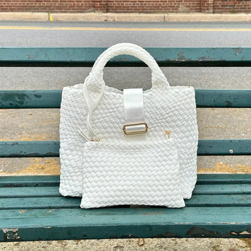 White woven leather discount bag