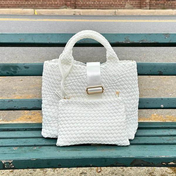 Lilly White Woven Neoprene Tote