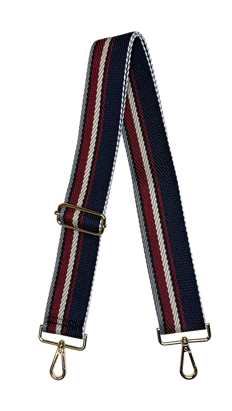 AHDORNED-Navy | Multi Stripe Web Crossbody Strap-Pink Dot Styles