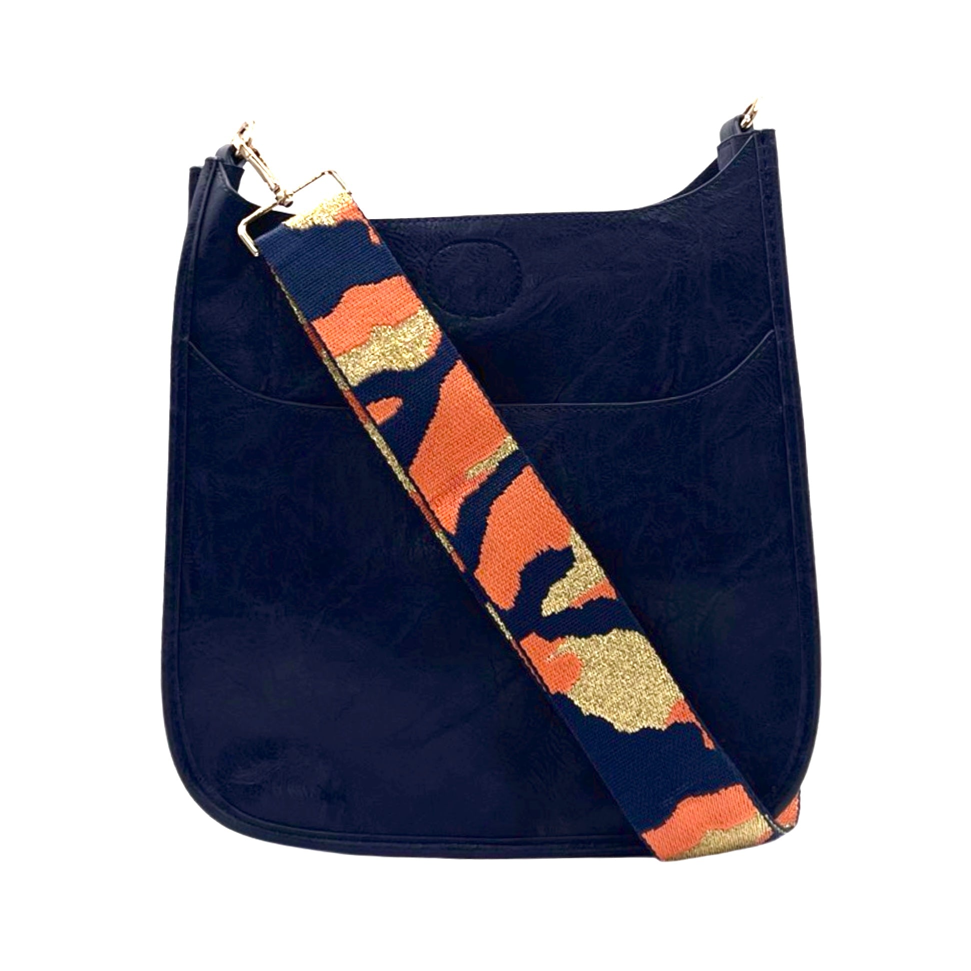 AHDORNED-Navy Vegan Messenger + Orange-Navy Camo Strap-Pink Dot Styles