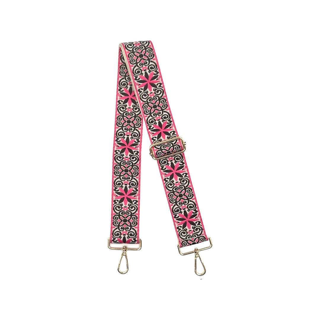 AHDORNED | Brown & Pink Floral Embroidered Crossbody Guitar Strap– Pink ...