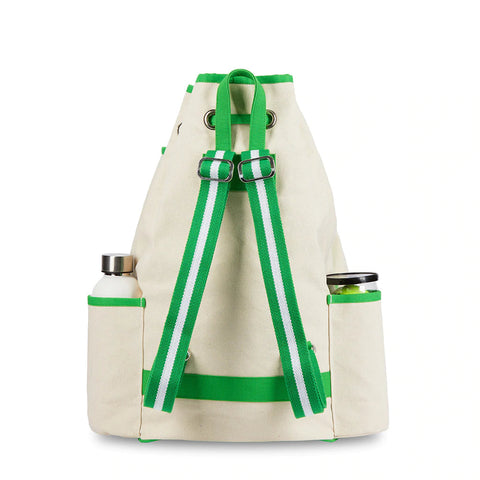 Ame & Lulu-Hamptons | Canvas Tennis Backpack (Green Trim)-Pink Dot Styles
