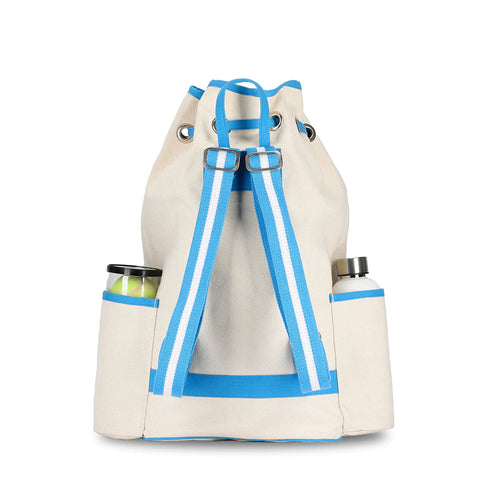 Ame & Lulu-Hamptons | Canvas Tennis Backpack (Blue Trim)-Pink Dot Styles