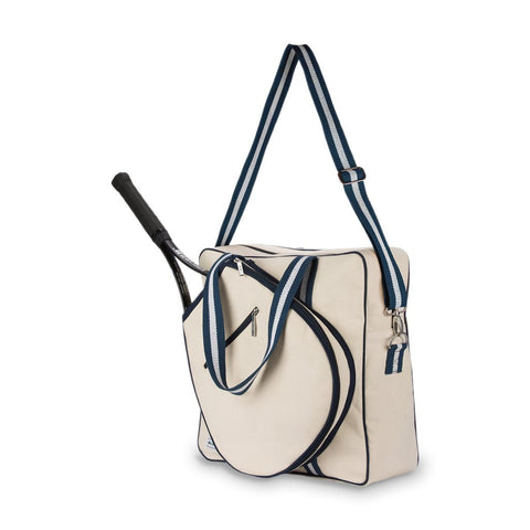 Ame & Lulu-Hamptons | Canvas Tennis Bag (Navy Trim)-Pink Dot Styles
