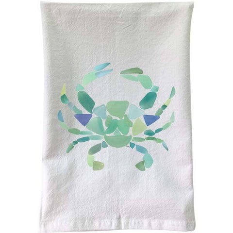 B McVan Designs-Sea Glass Crab Blue Flour Sack Towel-Pink Dot Styles