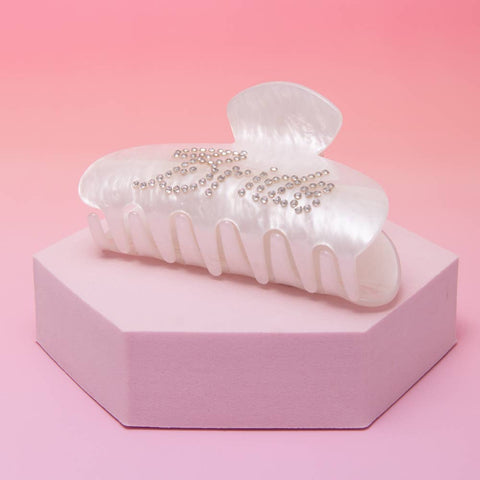 "Bride" Rhinestone Embellished White Pearlescent Hair Clip