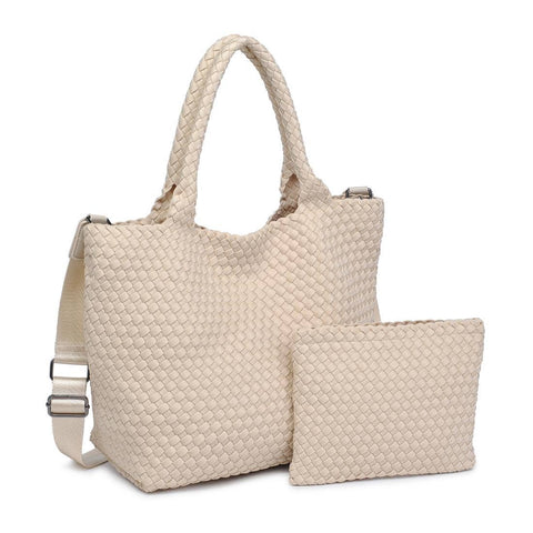 Sky's The Limit Medium Woven Neoprene Tote: Cream