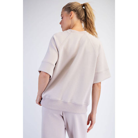 Modal Scuba Luxe Short Sleeve Top: Mocha Cream