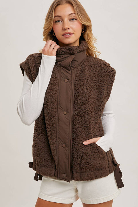 Fleece Sherpa Mock Neck Vest