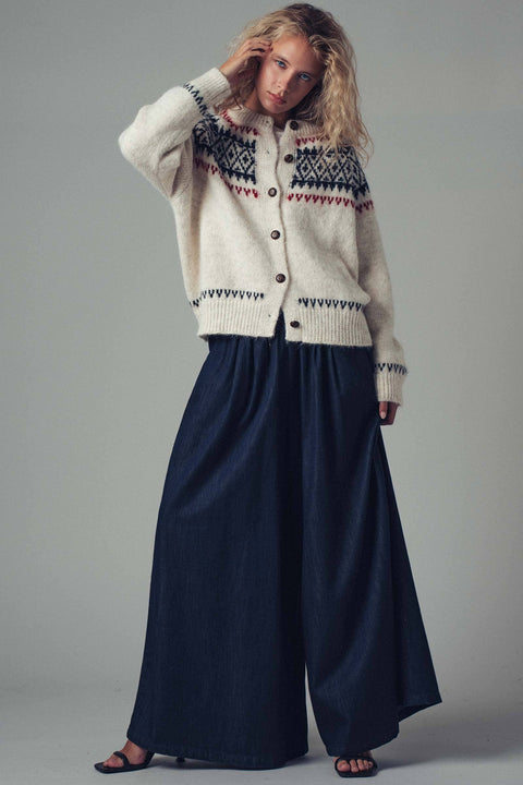 Fair Isle Nordic Toggle Knit Cardigan: Ivory
