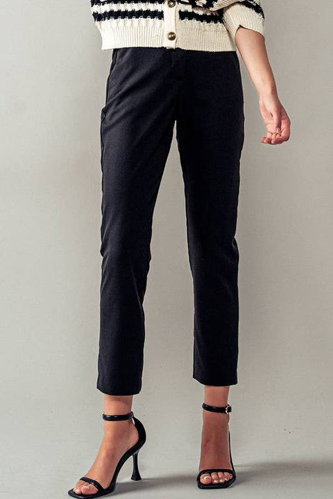 Cropped Straight Leg Side Pocket Trousers: Black