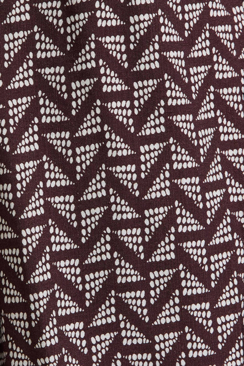 GILLI-NOTCH NECK PUFF LONG SLEEVE BUTTON UP ABSTRACT TOP: BROWN-IVORY ABSTRACT / L-Pink Dot Styles