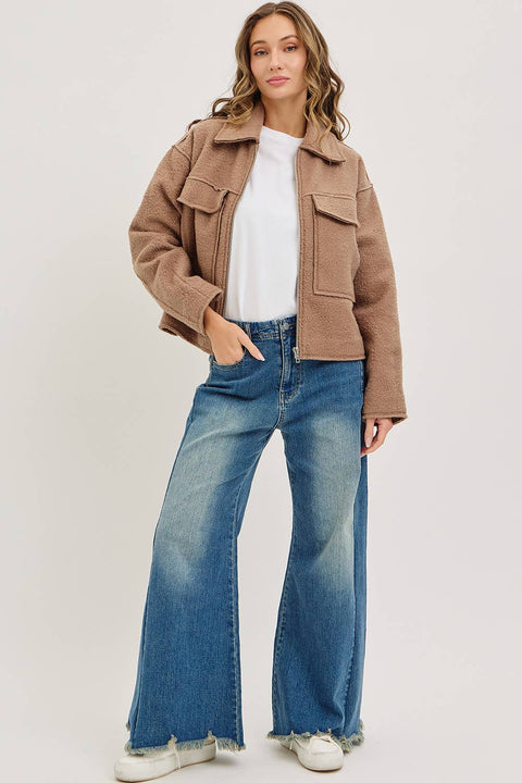 Camel Textured Bomber Jacket