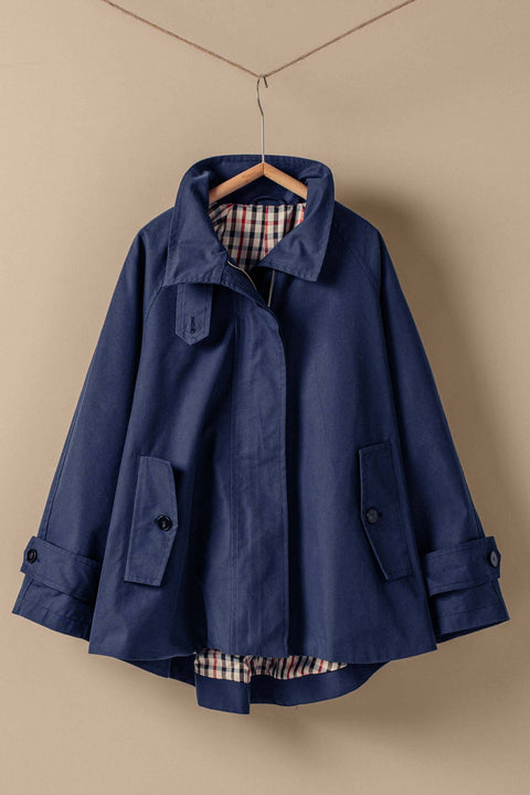Modern A-Line Trench Jacket: Navy