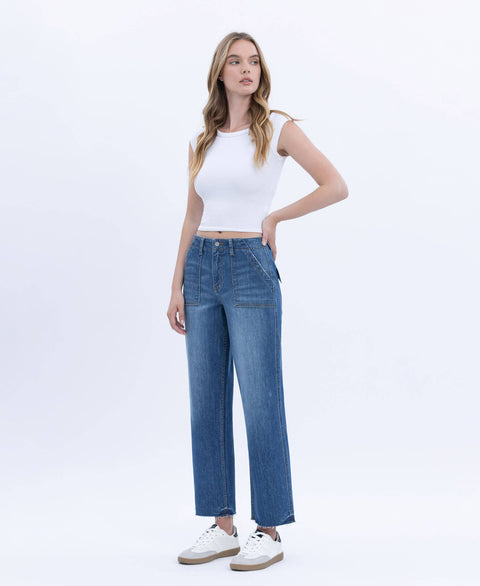 High Rise Utility Straight Jeans