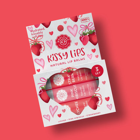 Woolzies-Kissy Lips Natural Lip Balm Set Of 3-Pink Dot Styles