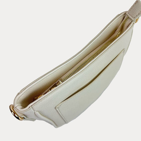 AHDORNED-Madelyn Mini Pebble Messenger with Strap: Cream-Pink Dot Styles
