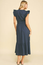 PINCH-Deep Navy Eyelet Detail Midi Dress-Pink Dot Styles