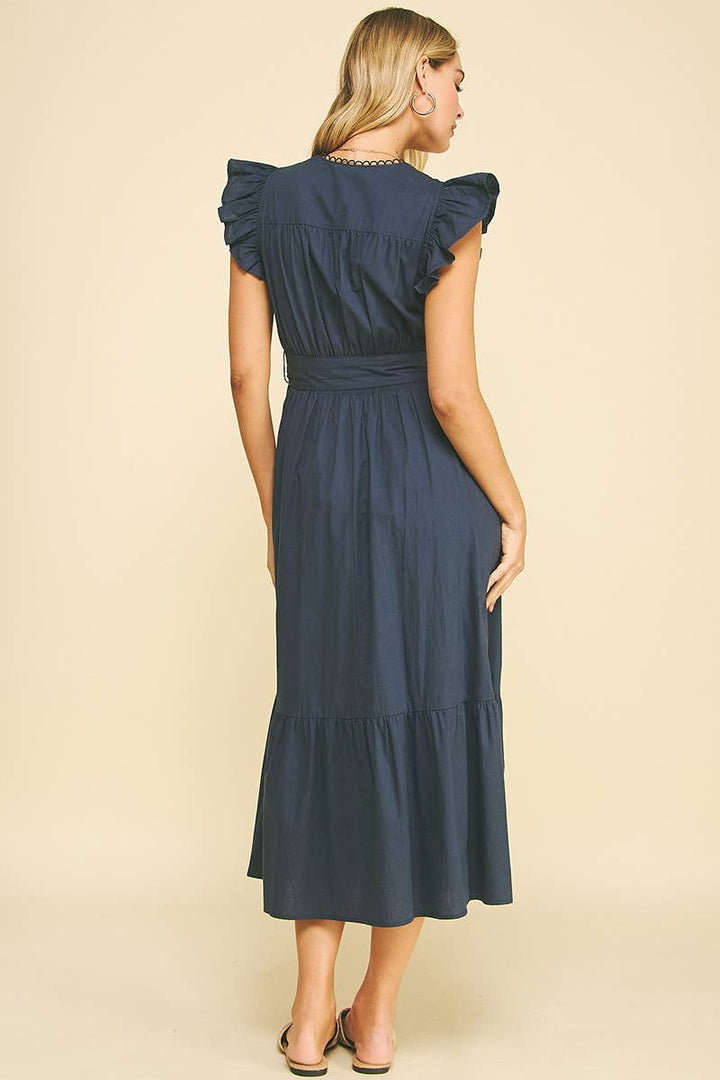 PINCH-Deep Navy Eyelet Detail Midi Dress-Pink Dot Styles