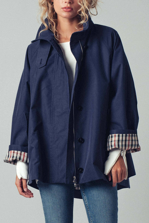 Modern A-Line Trench Jacket: Navy