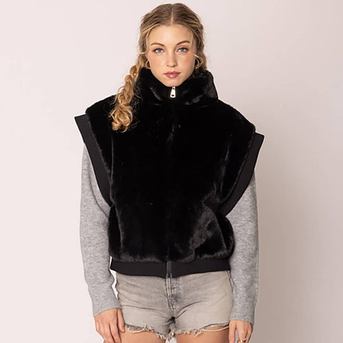 Sensibling Corp.-Faux Fur Rib Sleeve Vest-Pink Dot Styles