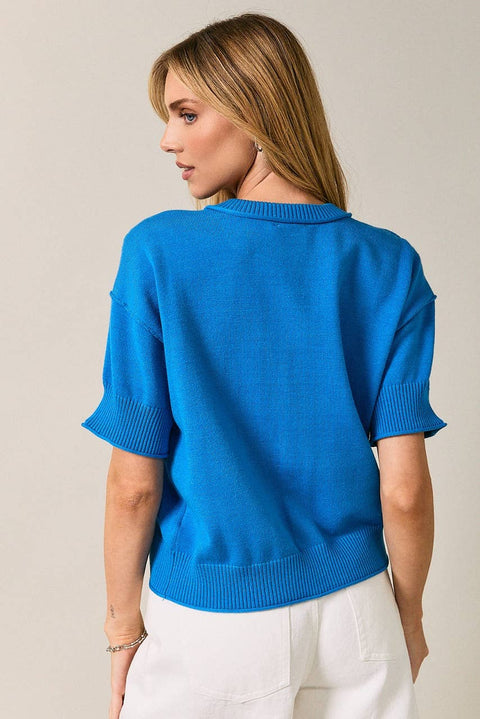 Cobalt Button Front Sweater Top