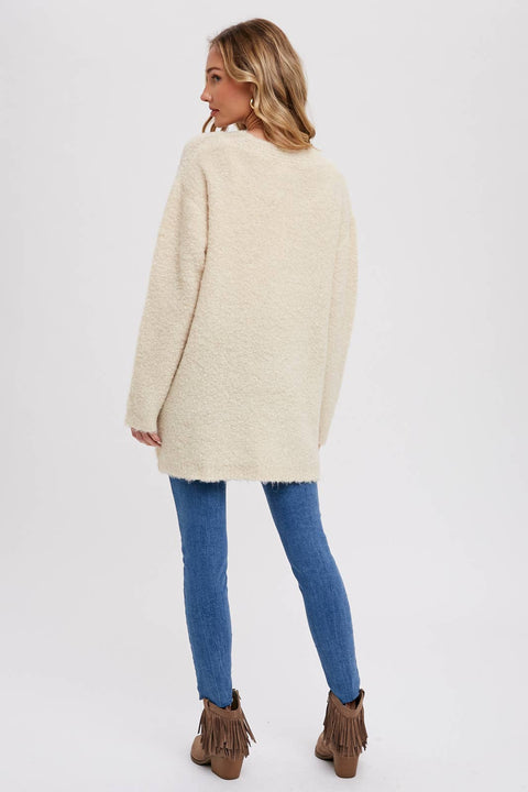 Bluivy-Silver Button Boucle Cardigan: Oatmeal-Pink Dot Styles