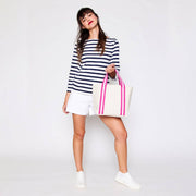 Ame & Lulu-Mini Hamptons Beach Tote: Pomegranate-Pink Dot Styles