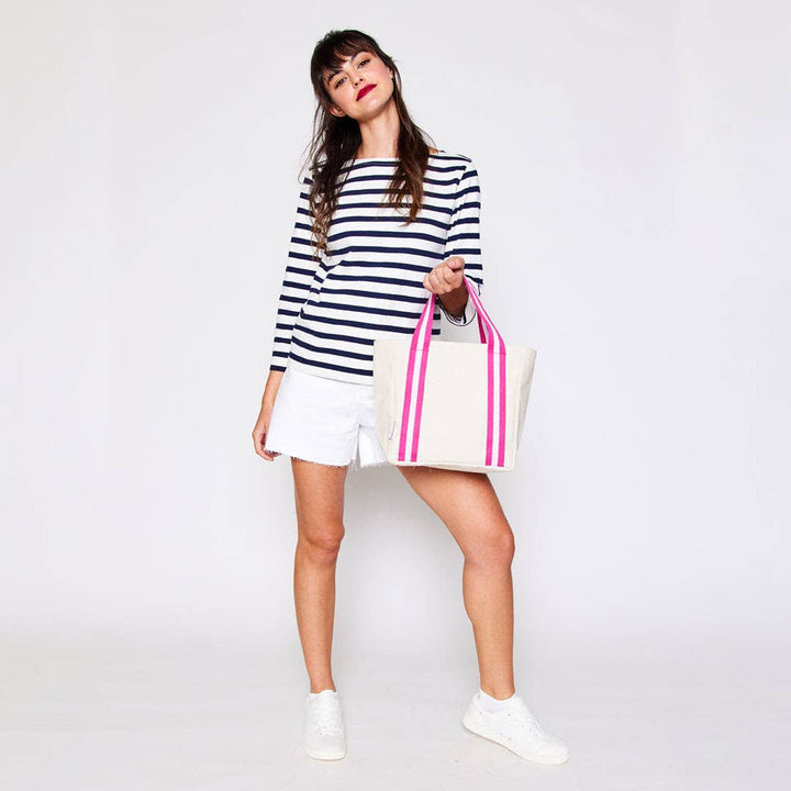 Ame & Lulu-Mini Hamptons Beach Tote: Pomegranate-Pink Dot Styles