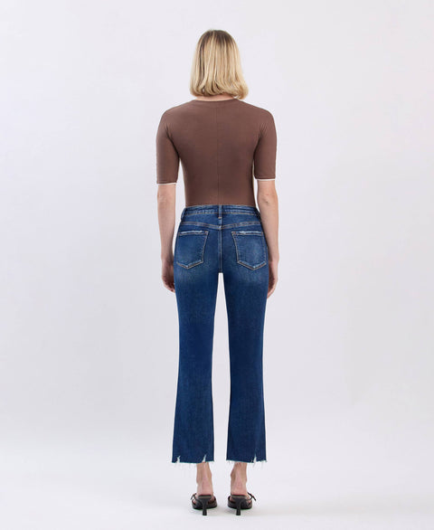 Lovervet by VERVET-Dark Wash Mid Rise Mini Bootcut Jeans-Pink Dot Styles